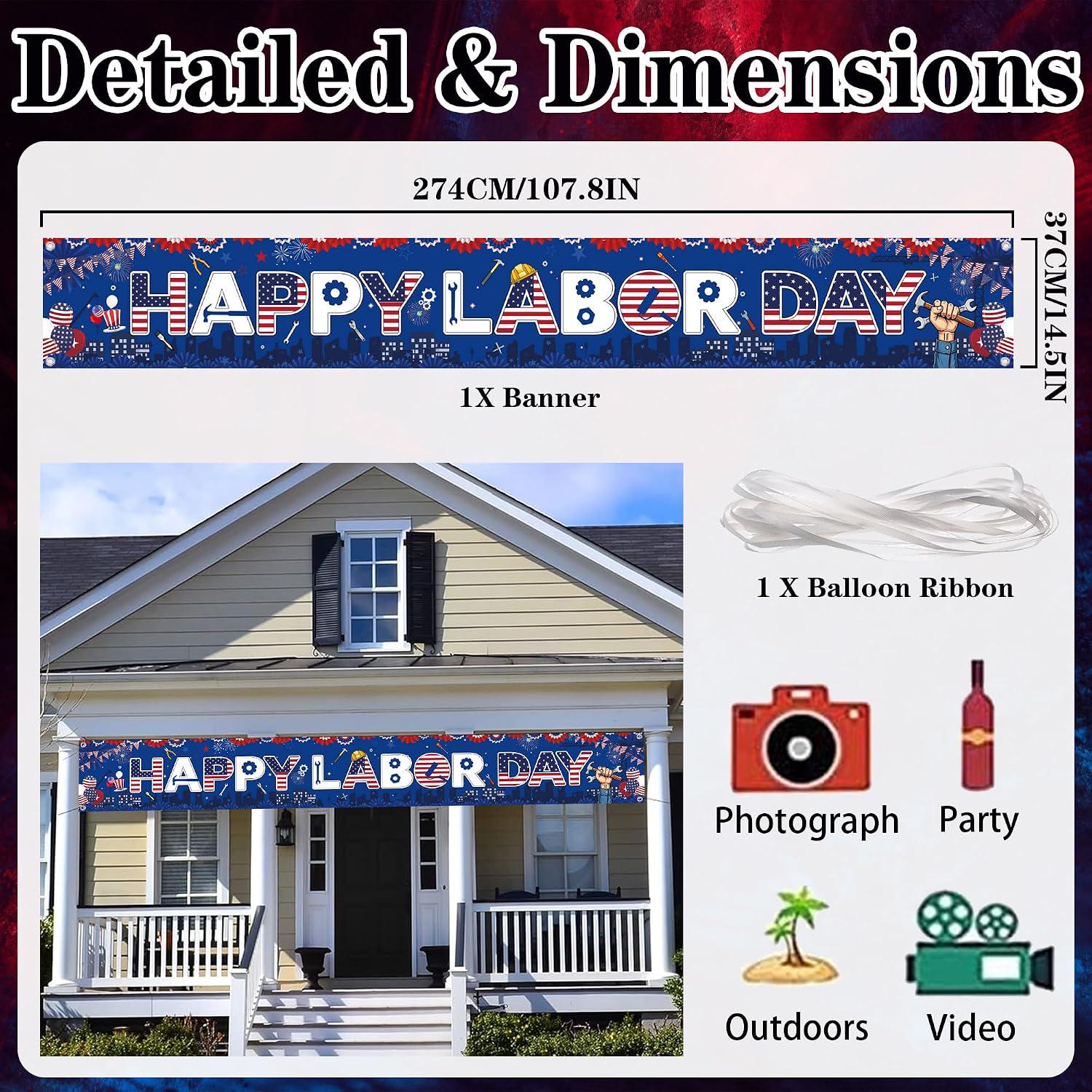 Happy Labor Day Banner, Patriotic American Flag Workers Theme Yard Sign