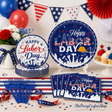 Labor Day Patriotic Tableware Set, Red White Blue Plates Napkins Forks (Serves 24)