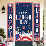 Happy Labor Day Patriotic Door Cover Banner, Porch Sign Decorations