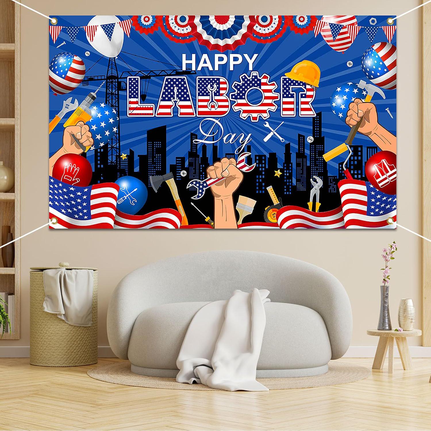 Happy Labor Day Backdrop Banner, Patriotic Party Decoration, Photo Booth Decor