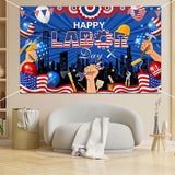 Happy Labor Day Backdrop Banner, Patriotic Party Decoration, Photo Booth Decor