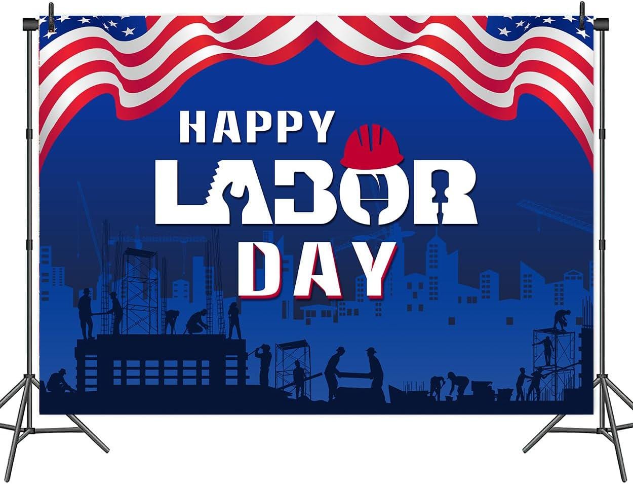 Happy Labor Day Backdrop, American Flag Construction Scene Photography Background