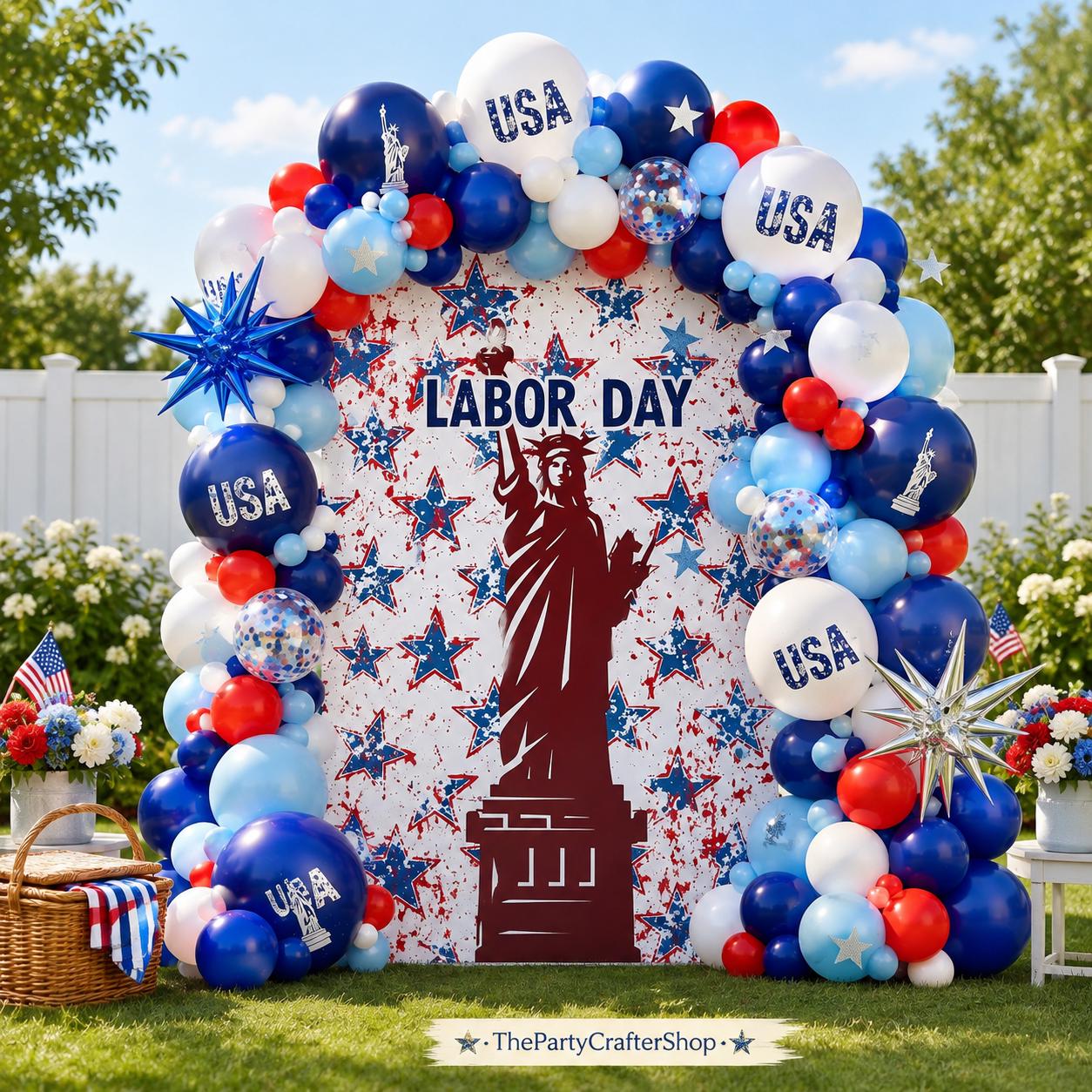 Labor Day Balloon Arch Kit, Red White Blue Garland, Statue of Liberty, USA Foil Balloons