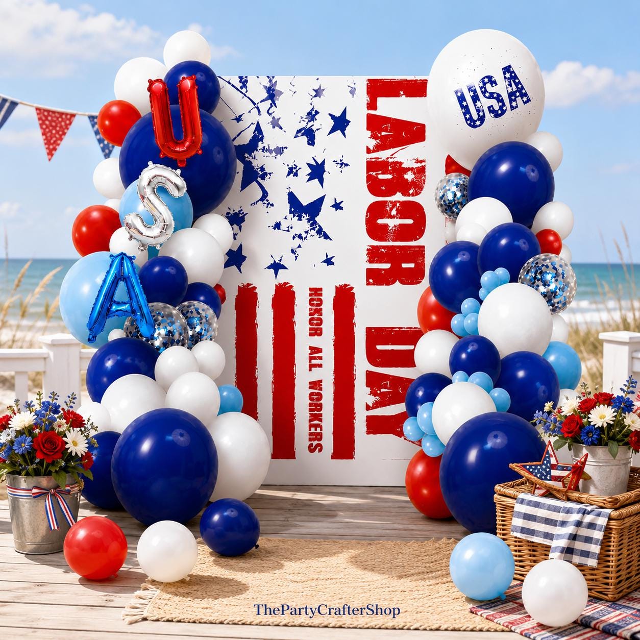Labor Day Balloon Arch Kit, Red White Blue USA Foil Letters, Patriotic Party Decor