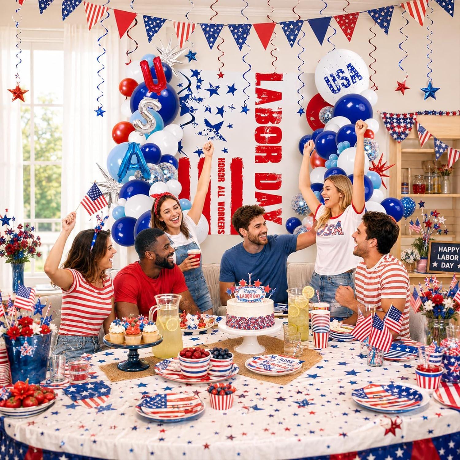 Labor Day Balloon Arch Kit, Red White Blue USA Foil Letters, Patriotic Party Decor