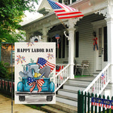 Happy Labor Day Garden Flag, Double Sided Burlap Truck Tools Yard Banner