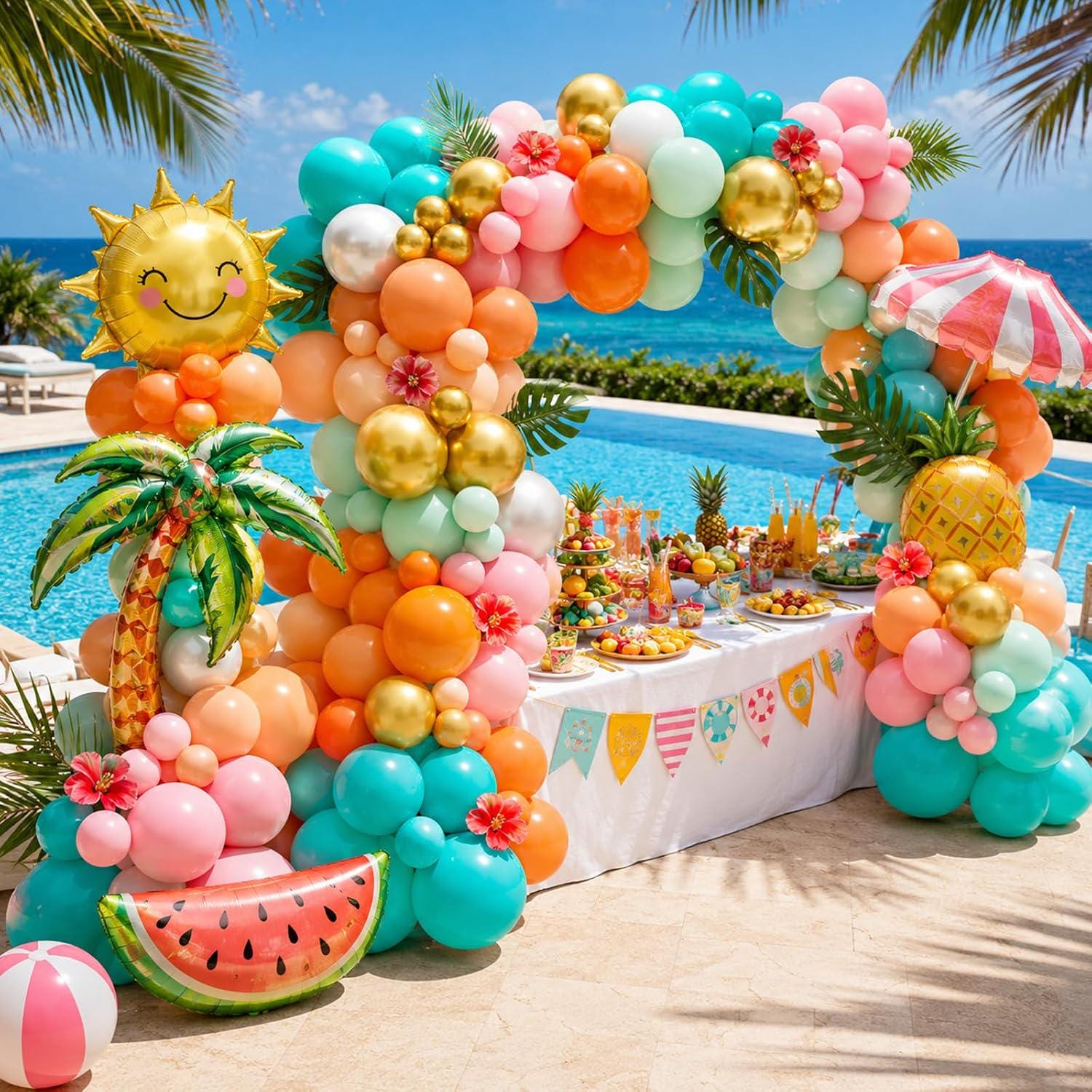 Tropical Balloon Arch Kit | Hawaiian Luau Garland, Flamingo Beach Party Decor