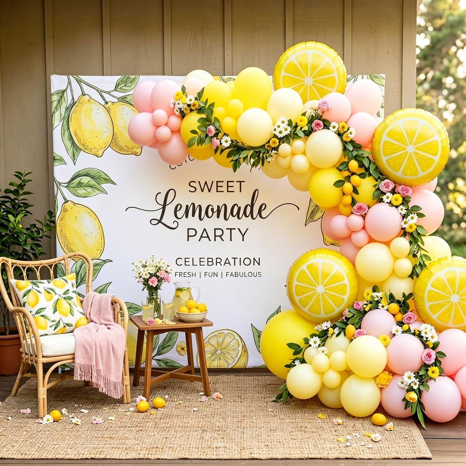 Lemon Balloon Arch Kit | Pink Yellow Garland for Lemonade Party Decor
