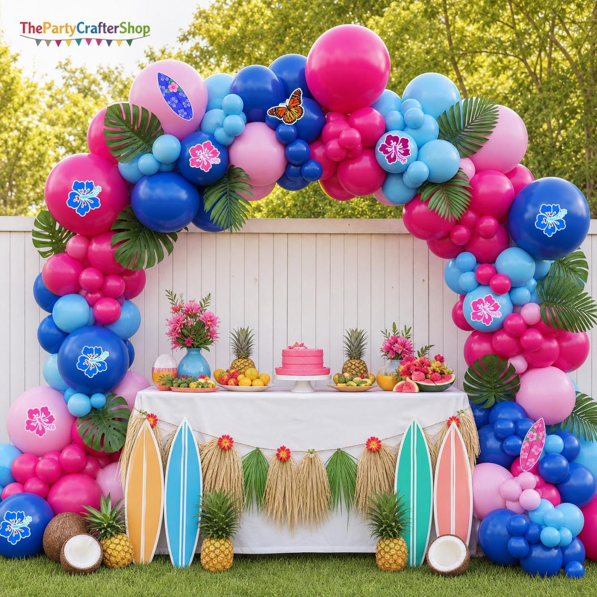 Hawaiian Balloon Arch Kit | Pink Blue Tropical Garland, Luau Party Decorations