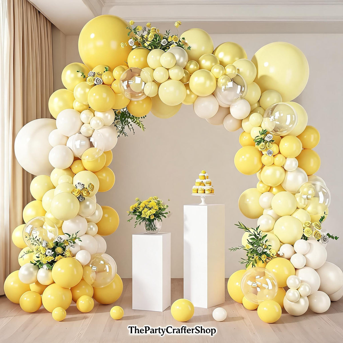 Yellow Balloon Arch Kit | Pearl White Sand Pastel Garland for Parties