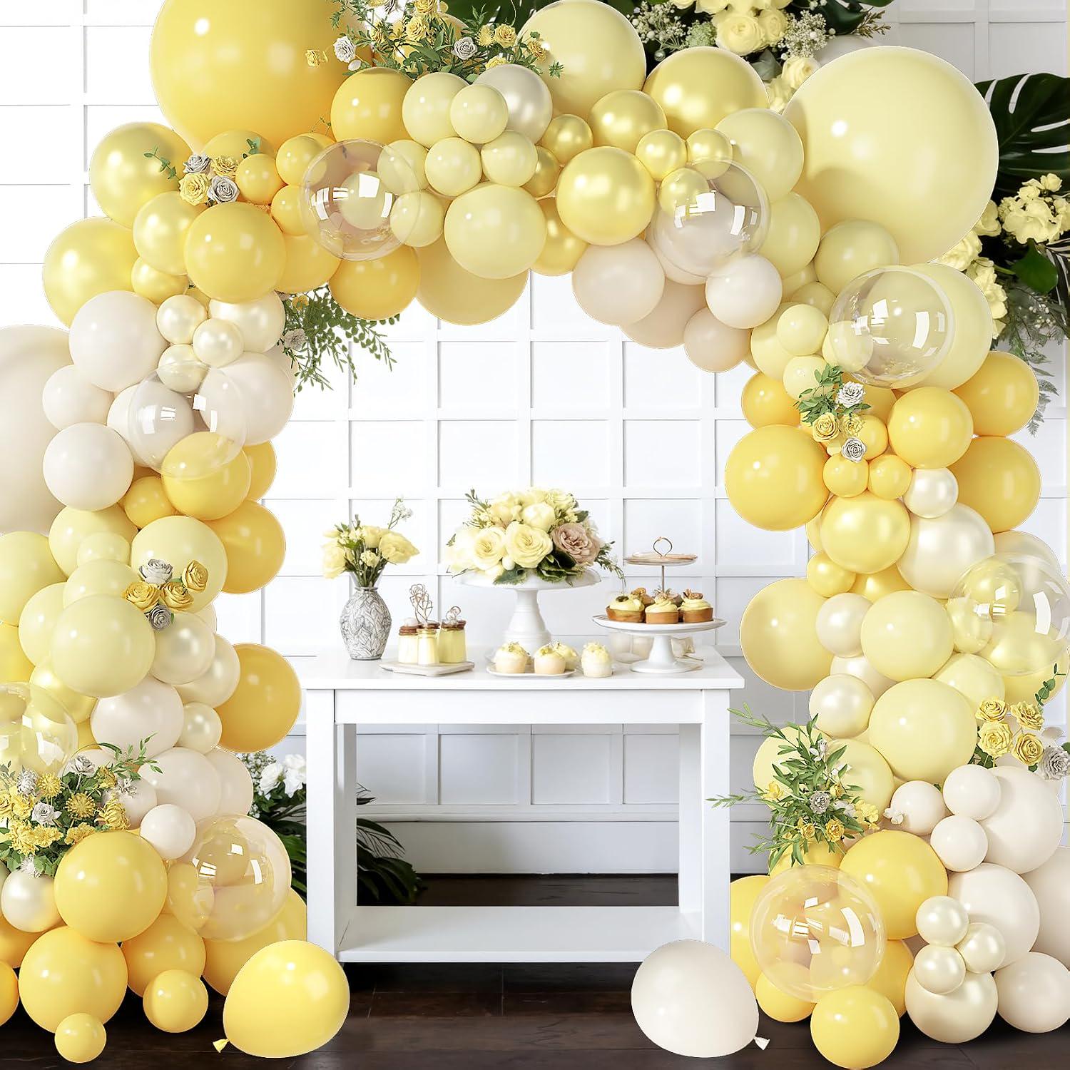 Yellow Balloon Arch Kit | Pearl White Sand Pastel Garland for Parties