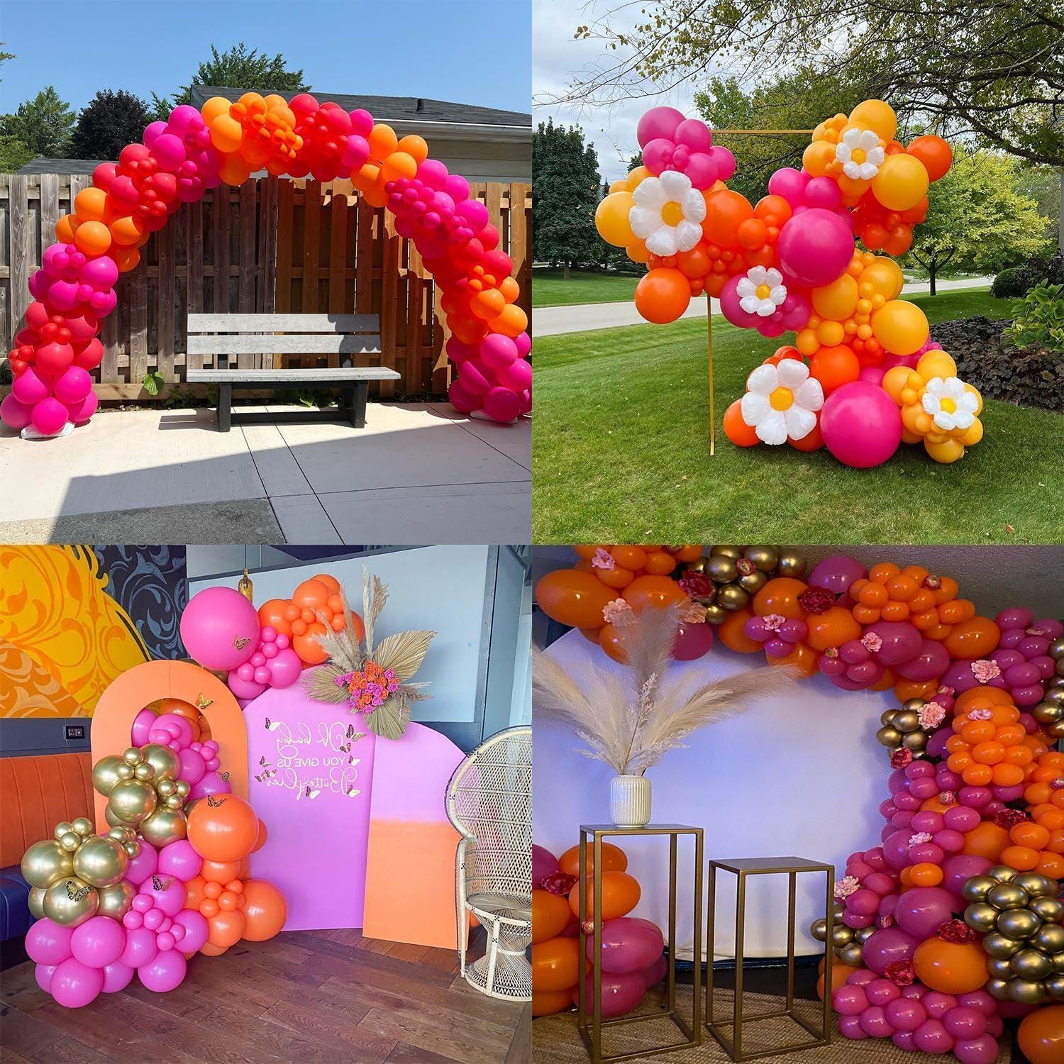 Pink Orange Balloon Garland Kit | Hot Pink Gold Arch, Star Foil Summer Party Decor