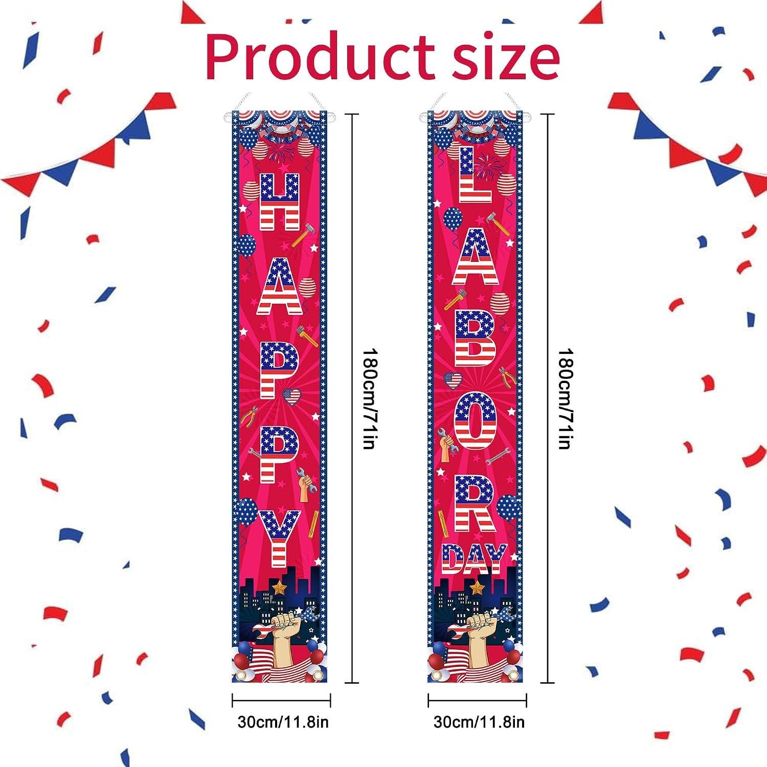 Patriotic Labor Day Door Banner Set, Stars Stripes City Silhouette Decor