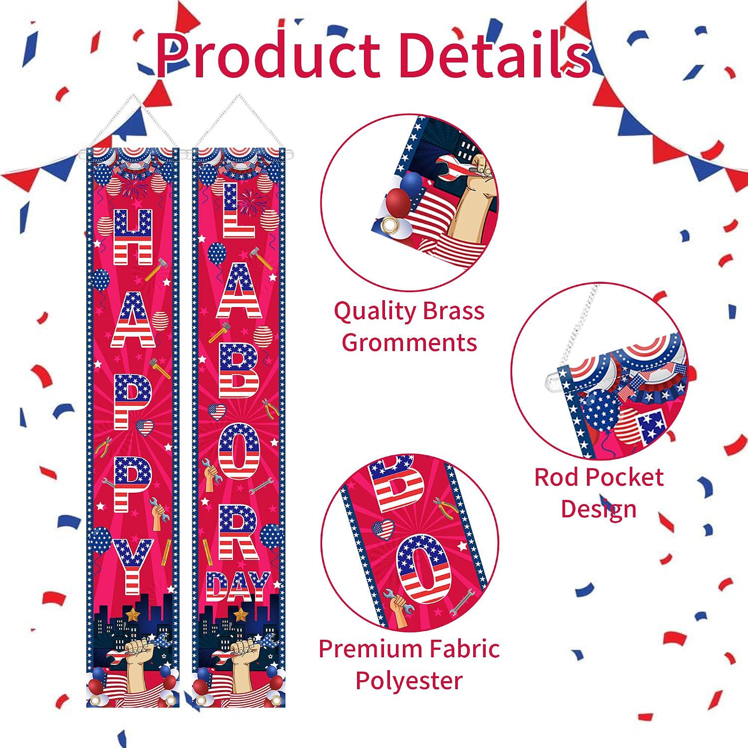 Patriotic Labor Day Door Banner Set, Stars Stripes City Silhouette Decor