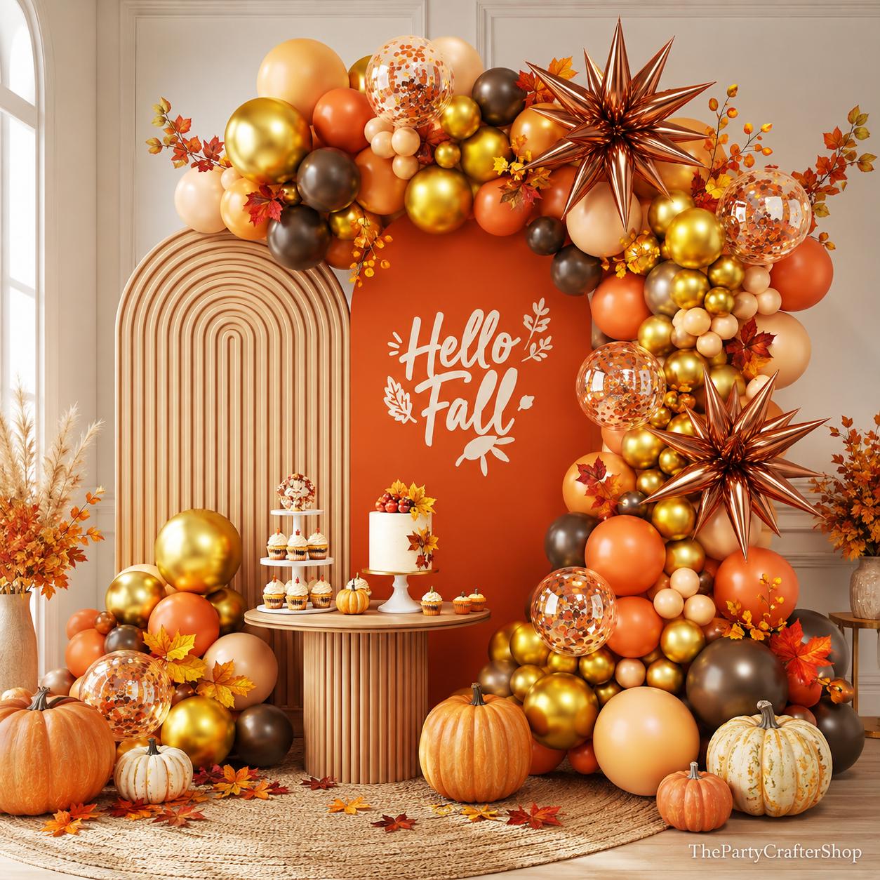Fall Balloon Arch Kit, Orange Brown Gold Garland, Star Balloons, Harvest Party Decor