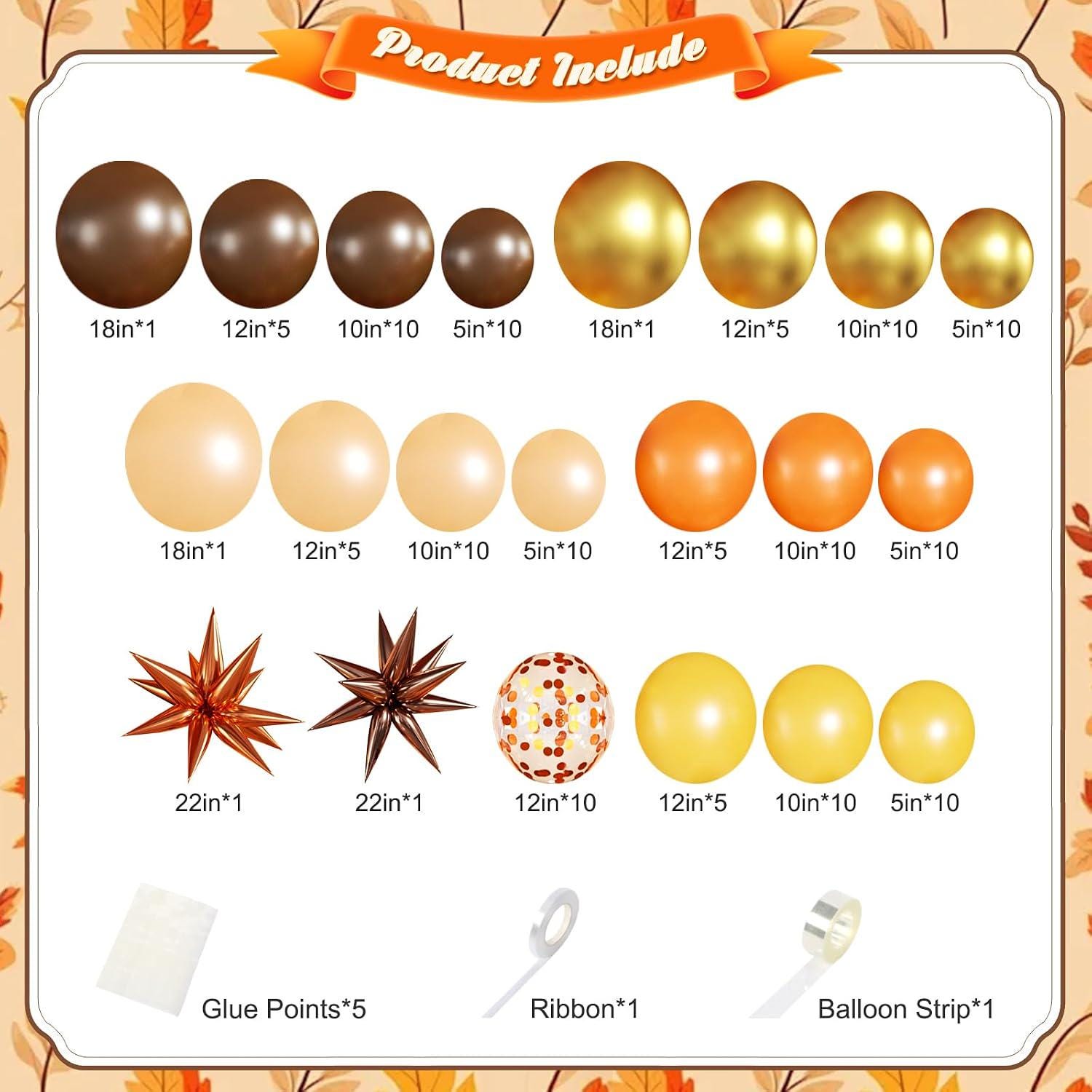 Fall Balloon Arch Kit, Orange Brown Gold Garland, Star Balloons, Harvest Party Decor