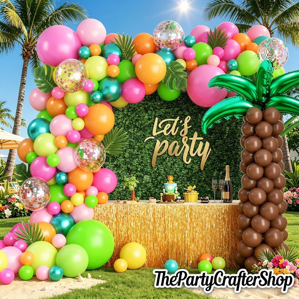 Tropical Balloon Arch Kit | Hawaiian Luau Party Decorations with Palm Tree Balloons