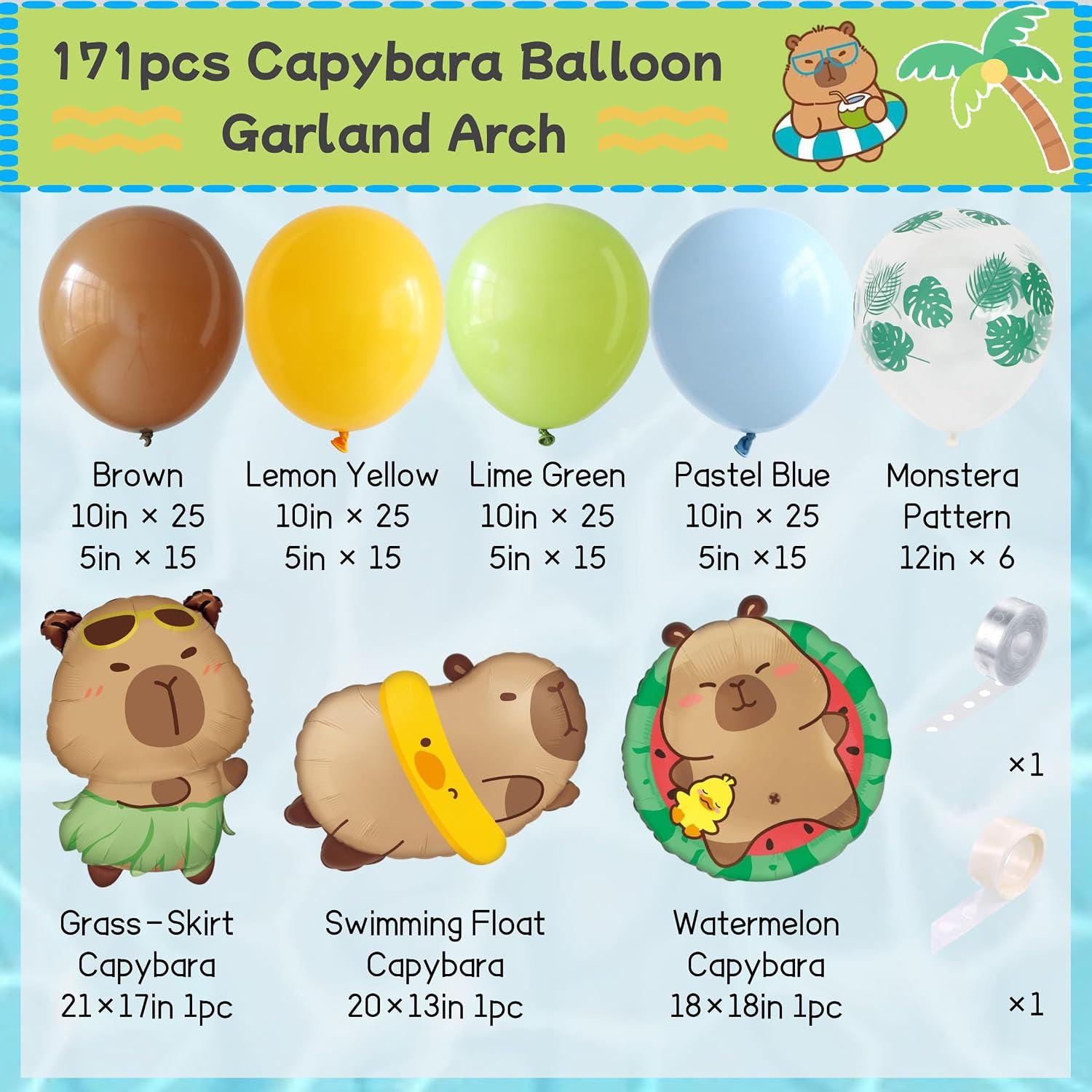 Capybara Birthday Balloon Arch Kit | Brown, Blue, Green Party Decorations