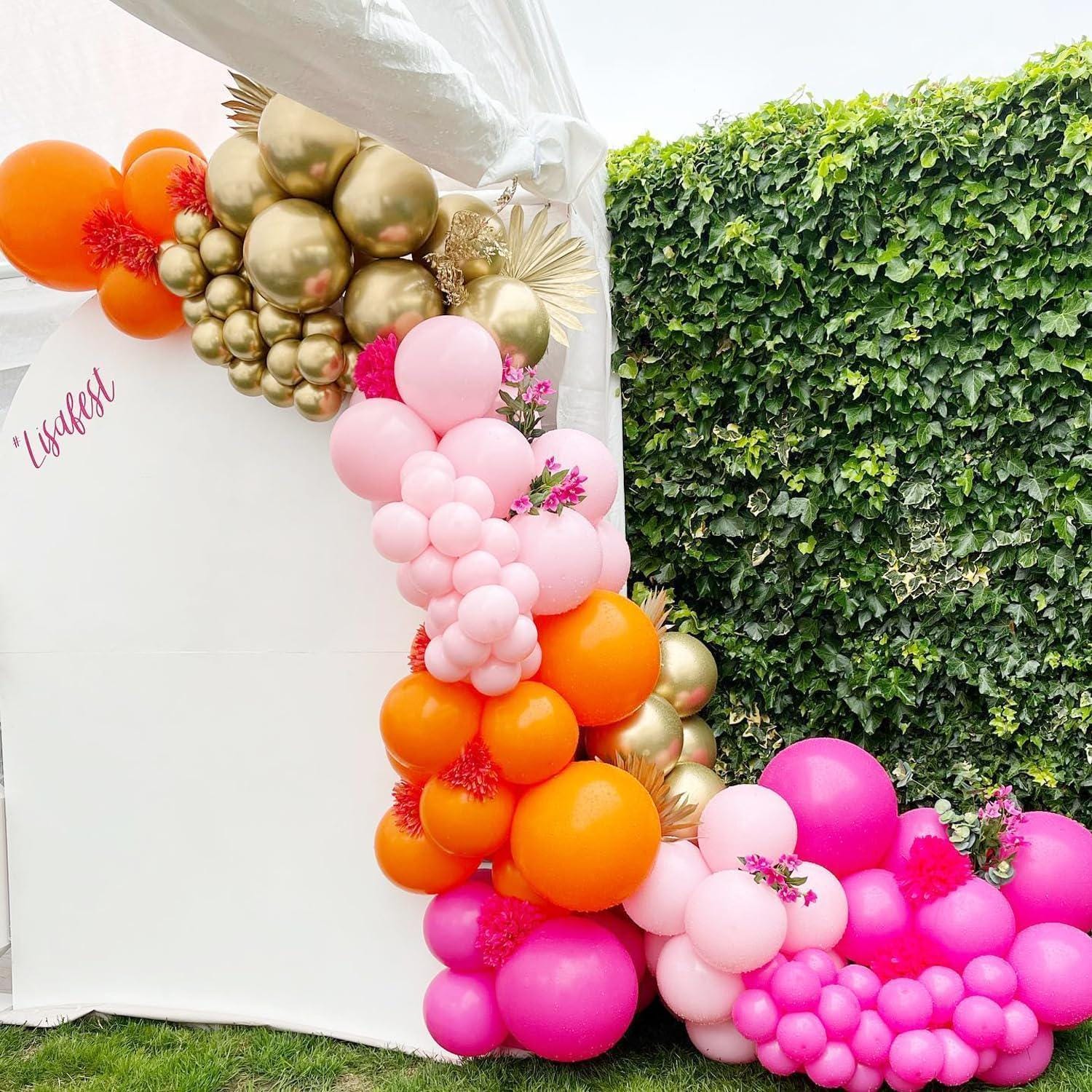 Pink Orange Balloon Garland Kit | Hot Pink Gold Confetti Star Balloons