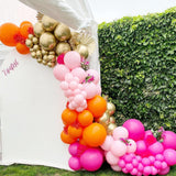 Pink Orange Balloon Garland Kit | Hot Pink Gold Confetti Star Balloons