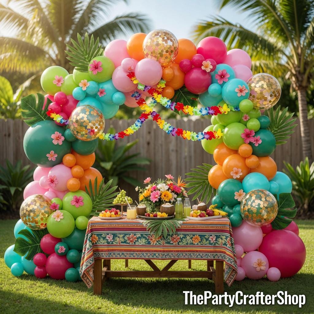 Tropical Balloon Arch Kit | Hawaiian Luau Party Decorations, Confetti Balloons