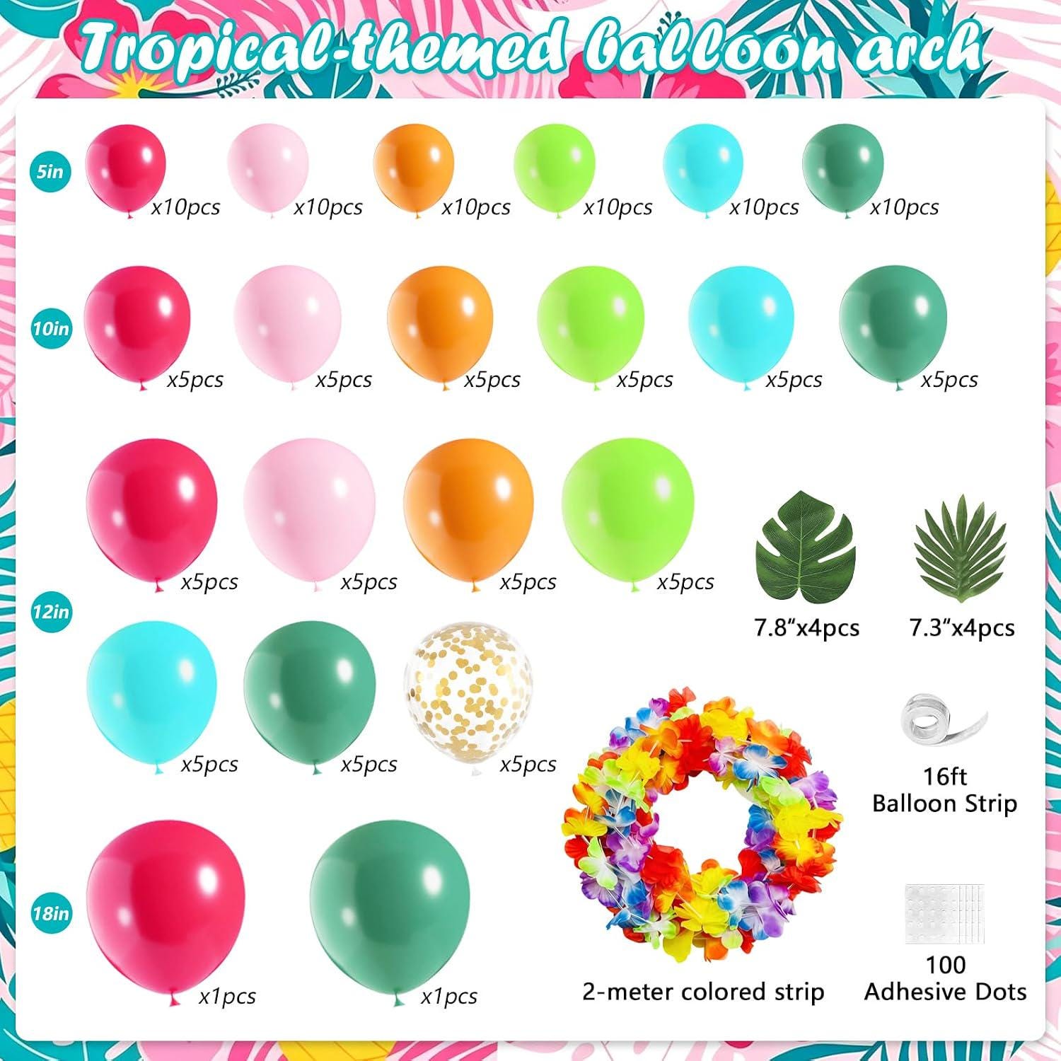 Tropical Balloon Arch Kit | Hawaiian Luau Party Decorations, Confetti Balloons