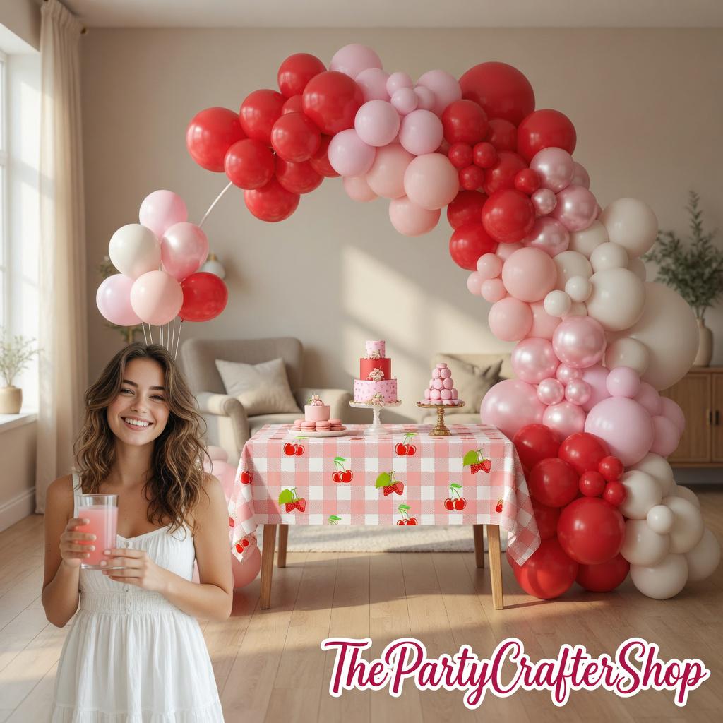 Red Pink Balloon Arch Garland Kit | Strawberry Cherry Sweet One Birthday Party Decorations