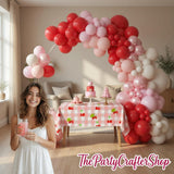 Red Pink Balloon Arch Garland Kit | Strawberry Cherry Sweet One Birthday Party Decorations