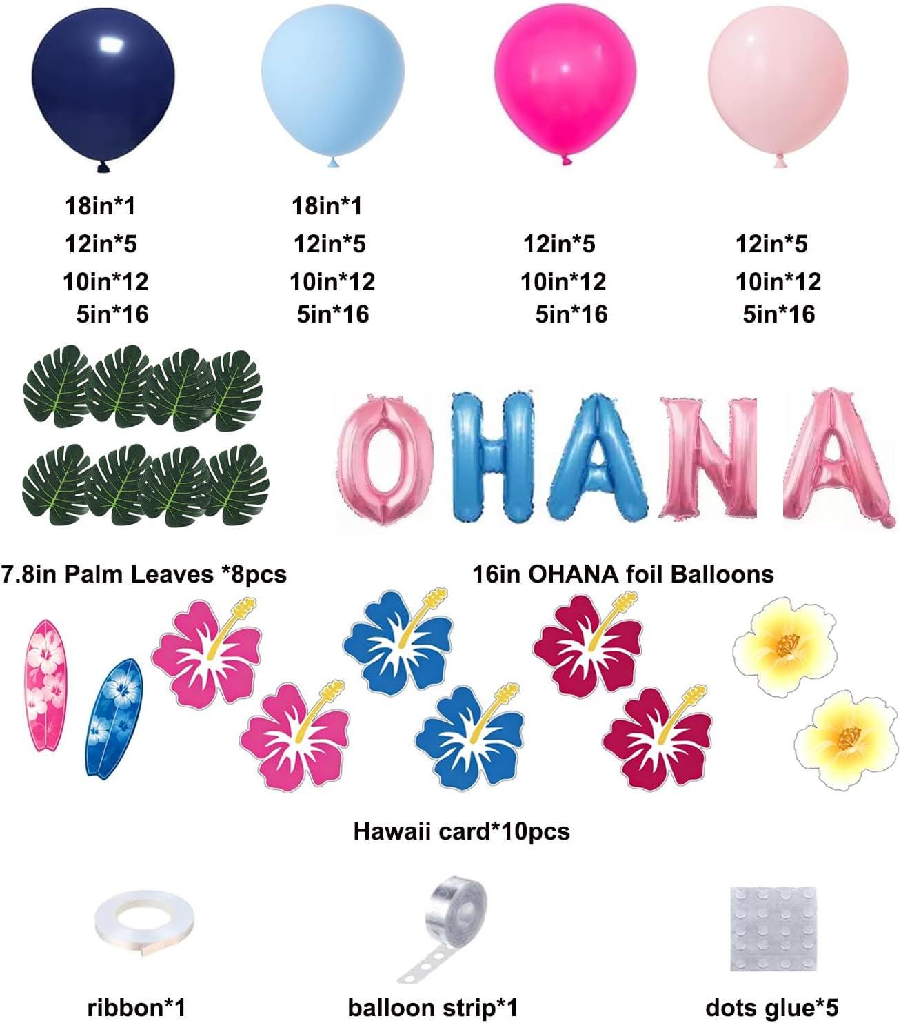 Pink Blue Tropical Balloon Arch Kit | OHANA Hawaiian Party Decor, Palm Leaves, Flowers