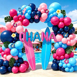 Pink Blue Tropical Balloon Arch Kit | OHANA Hawaiian Party Decor, Palm Leaves, Flowers