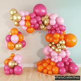 Pink Orange Balloon Arch Kit | Hot Pink, Gold Garland for Groovy Birthday Party