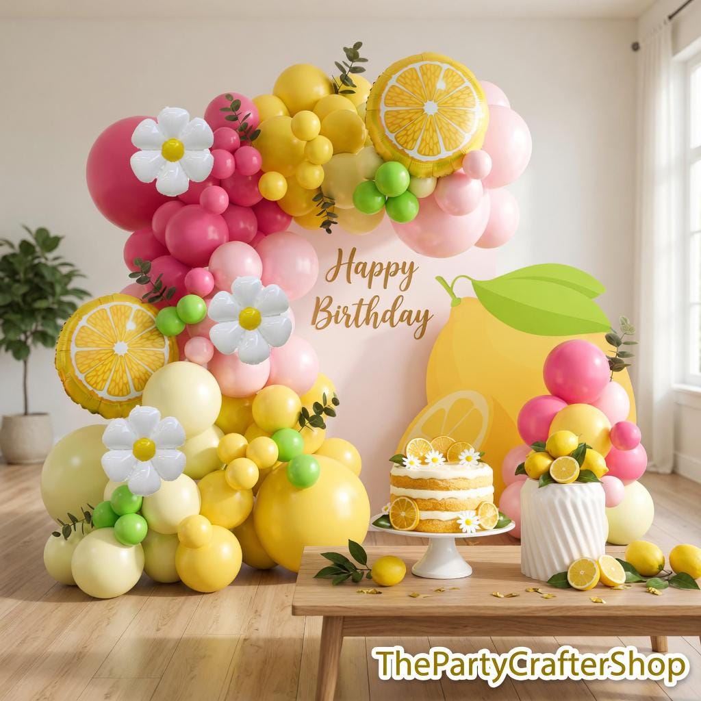 Pink Yellow Lemon Balloon Arch Kit | Lemonade Party Flower Balloons Bridal Shower Summer Birthday