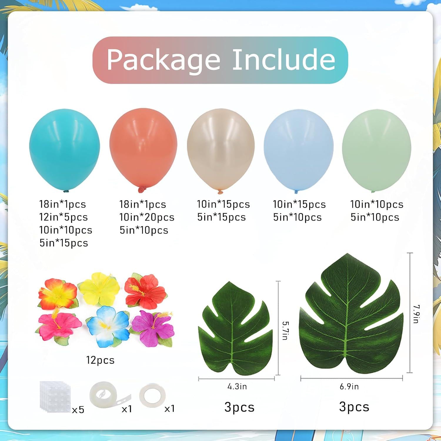 Tropical Hawaiian Balloon Arch Kit | Luau Birthday Party Decorations