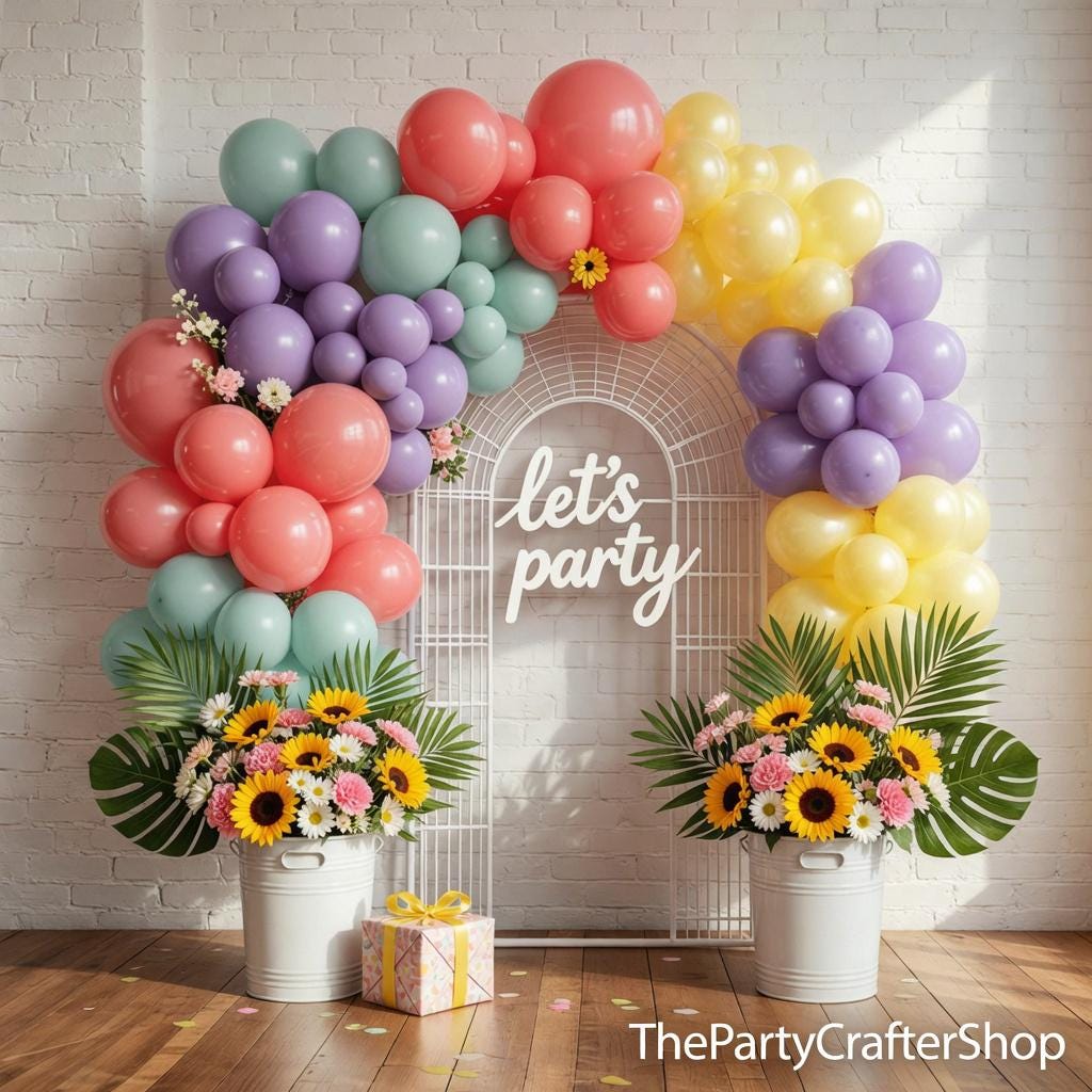 Dusty Green Purple Yellow Coral Balloon Arch Kit | Double Stuffed Party Decor