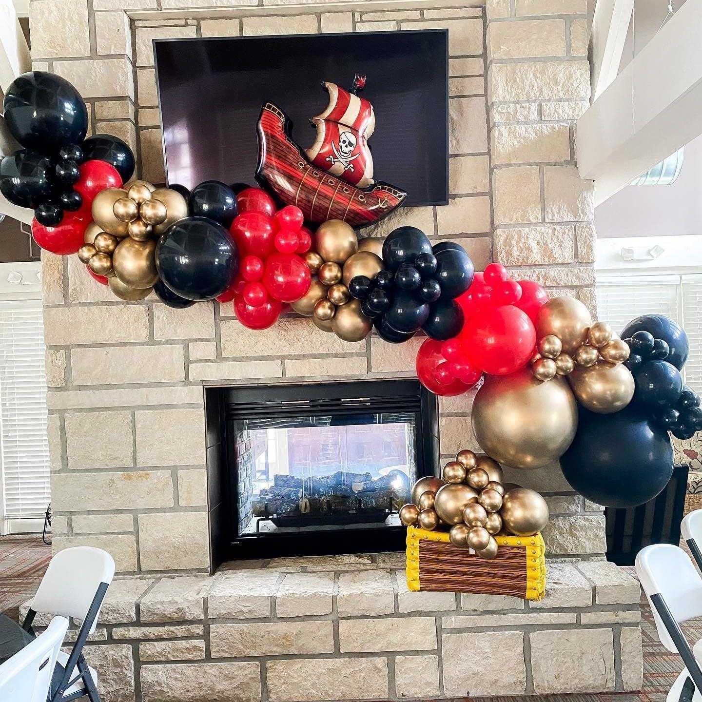 Pirate Balloon Arch Kit | Red, Black, Gold Balloons, Pirate Ship Foil (Party Decor)