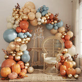 Little Pumpkin Baby Shower Balloon Arch Kit, Dusty Blue Burnt Orange Gold Balloons