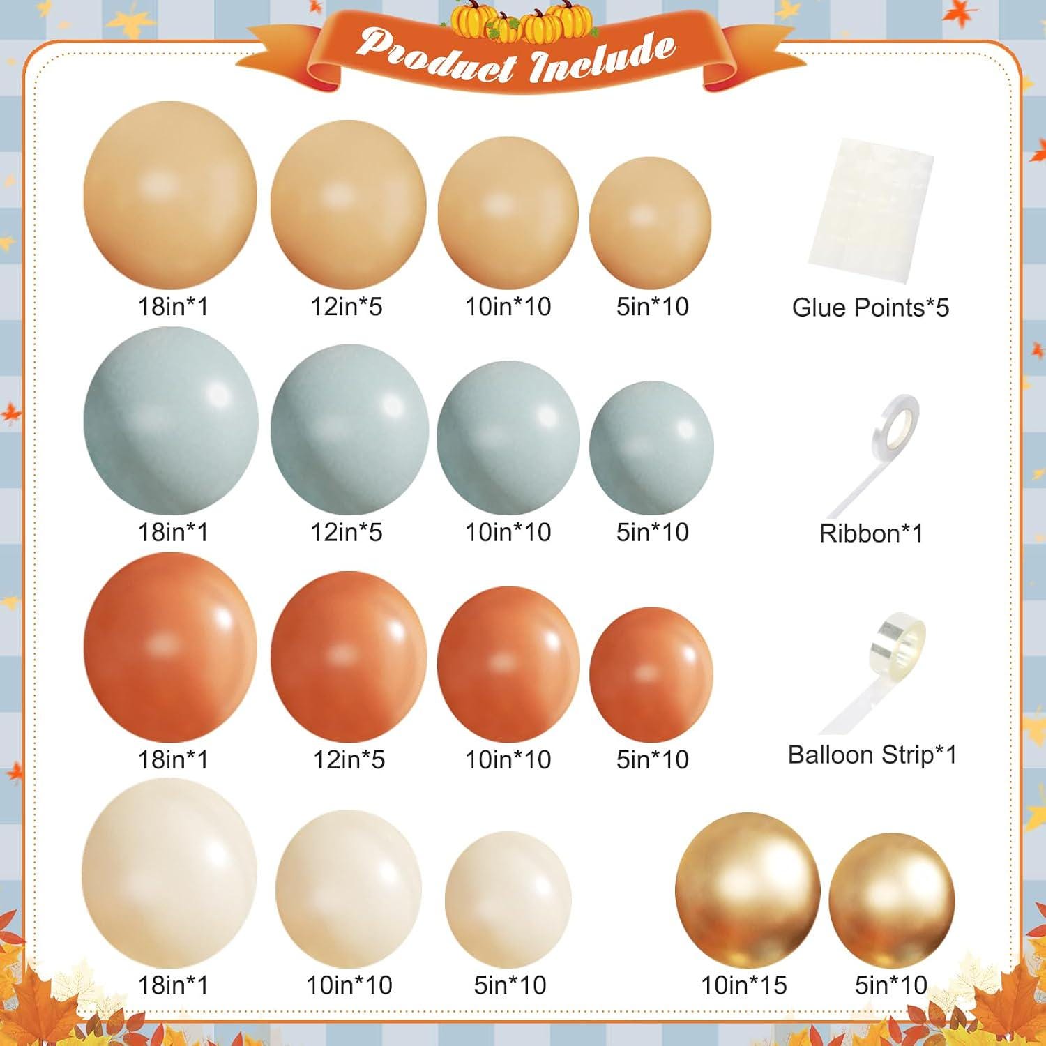 Little Pumpkin Baby Shower Balloon Arch Kit, Dusty Blue Burnt Orange Gold Balloons