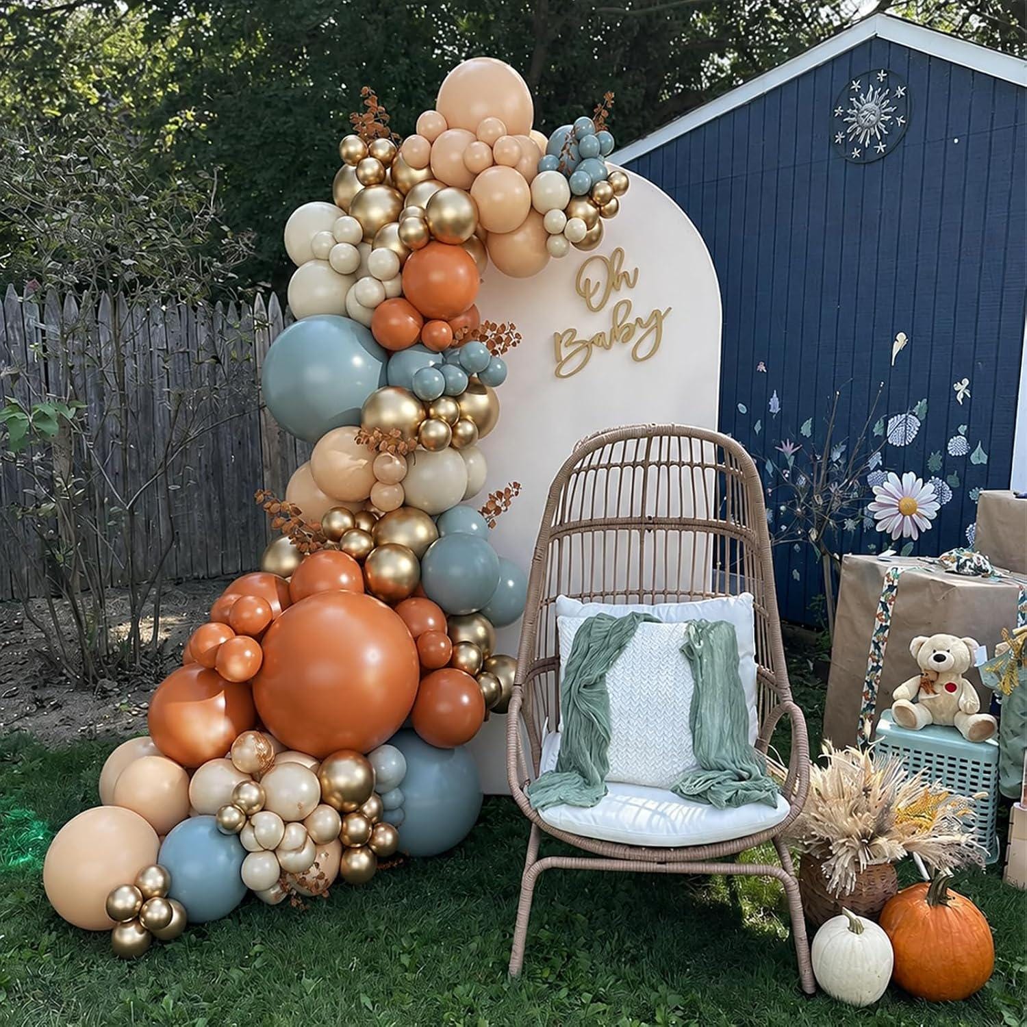 Little Pumpkin Baby Shower Balloon Arch Kit, Dusty Blue Burnt Orange Gold Balloons