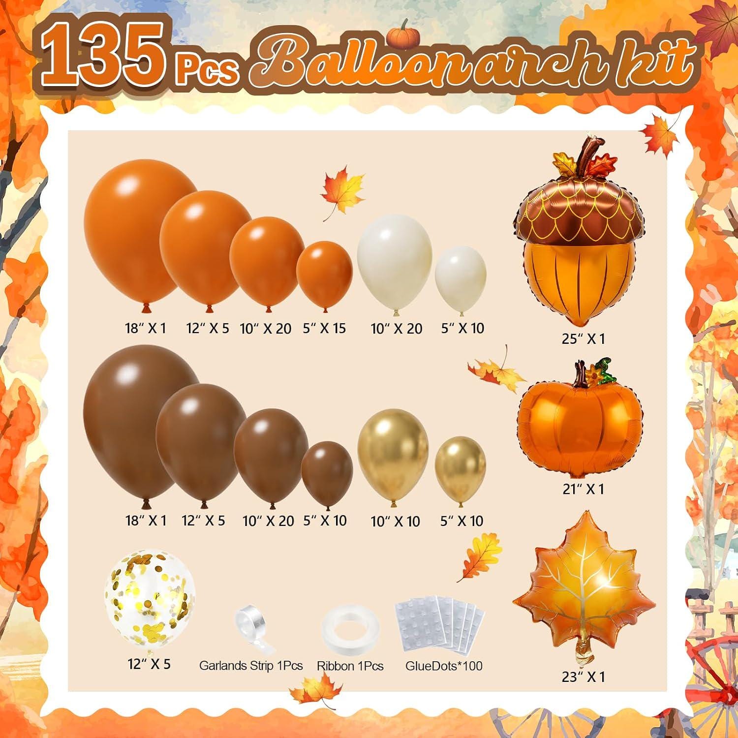 Fall Balloon Arch Kit, Orange Brown Ivory Gold Garland, Autumn Harvest Party Decor