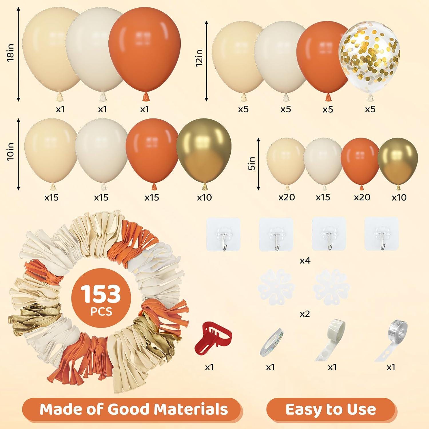 Orange Balloon Arch Kit, Pastel, Sand, Gold Confetti, Fall Baby Shower Decor