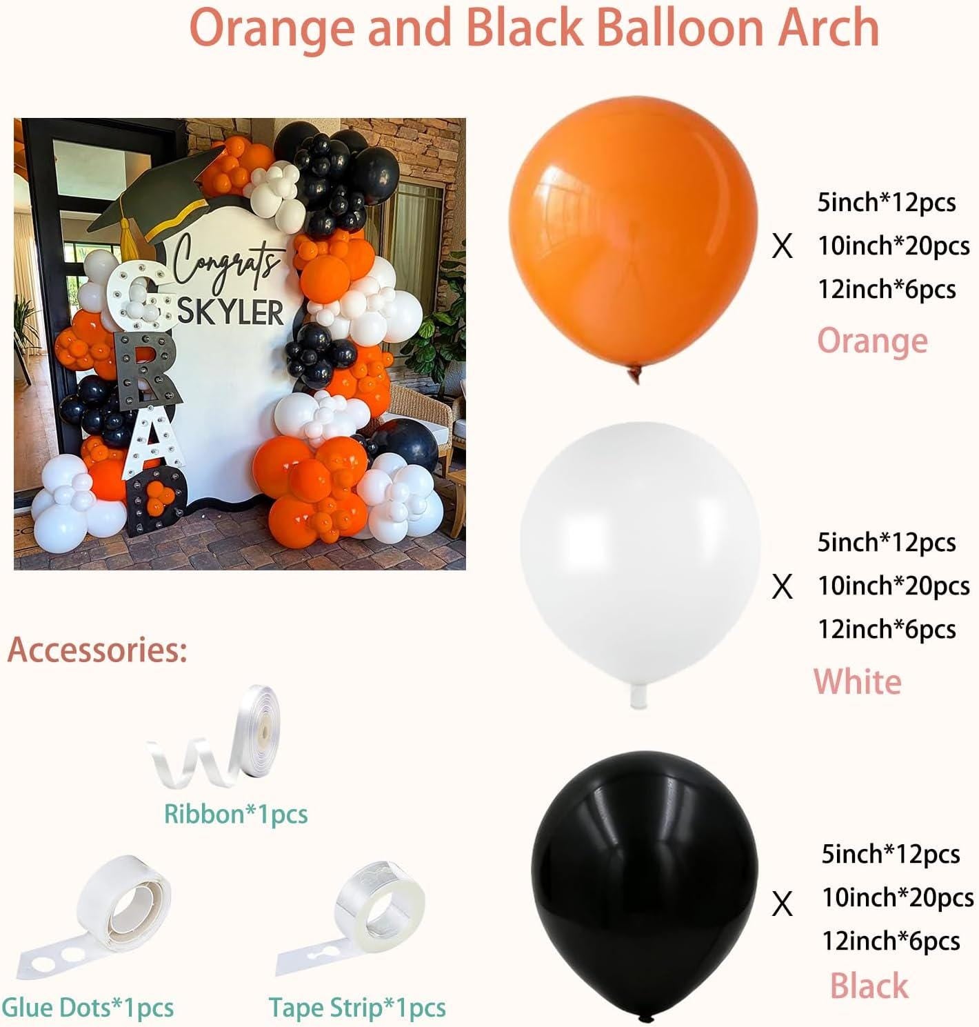 Graduation Balloon Arch Kit, Orange Black White Garland, Congrats Grad Party Decorations