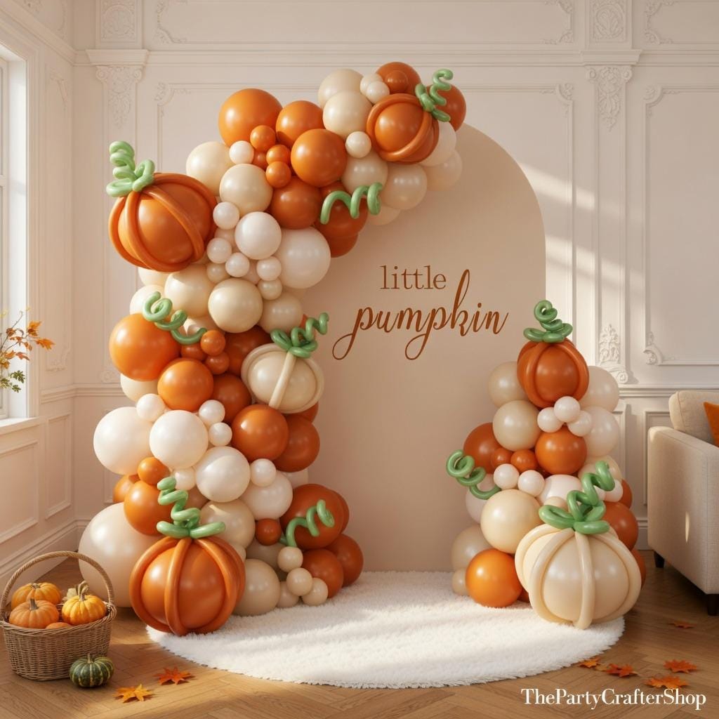 Fall Pumpkin Balloon Arch Kit, Orange Sand White Balloon Garland, Little Pumpkin Baby Shower Thanksgiving Halloween Birthday Wedding Decor
