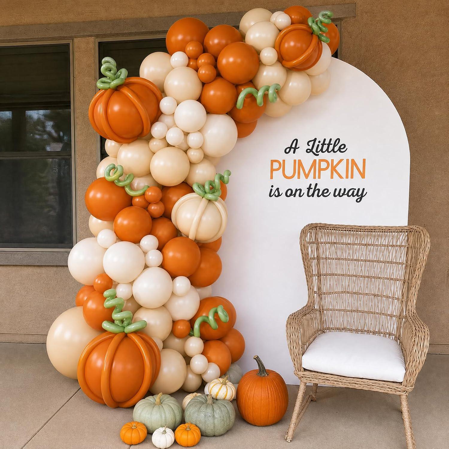 Fall Pumpkin Balloon Arch Kit, Orange Sand White Balloon Garland, Little Pumpkin Baby Shower Thanksgiving Halloween Birthday Wedding Decor