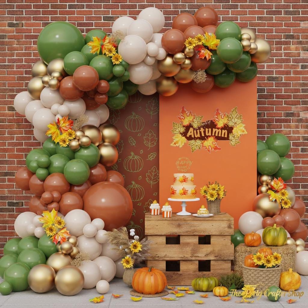 152PCS Fall Balloon Garland Arch Kit, Green Sand White Coffee Balloons, Thanksgiving Harvest Wedding Baby Shower Birthday Decor