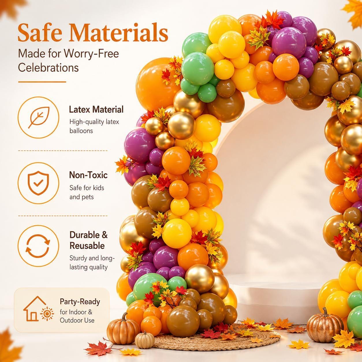 190PCS Fall Balloon Arch Kit, Burnt Orange Yellow Balloon Garland, Thanksgiving Harvest Birthday Autumn Party Decorations
