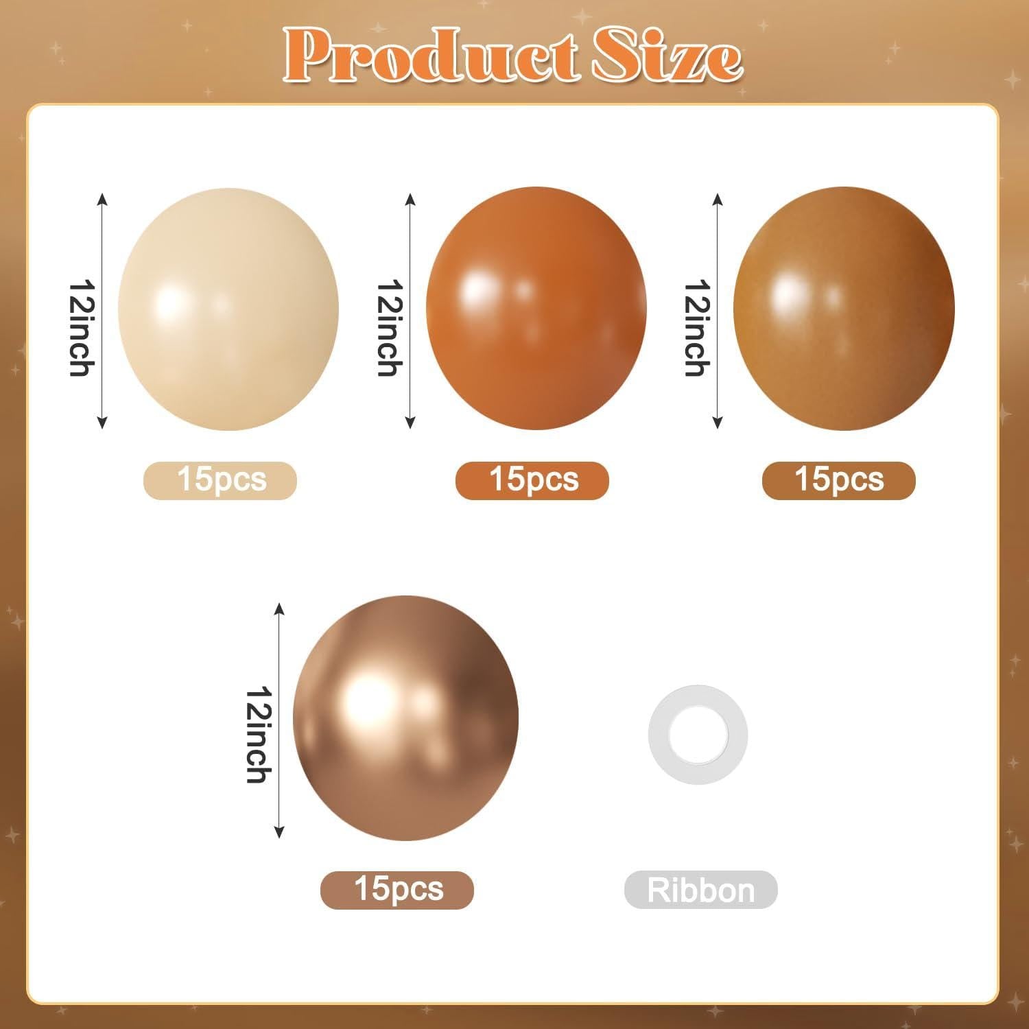 60PCS Burnt Orange Copper Fall Balloons, Retro Brown Sand White Balloon Garland, Thanksgiving Harvest Baby Shower Wedding Birthday Decor