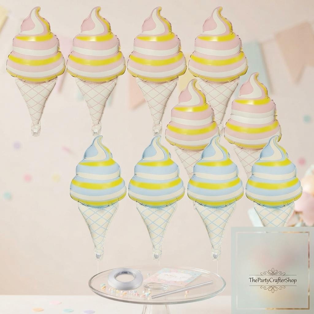 12pc Large Ice Cream Foil Balloons | 19 Inch Summer Party Decorations