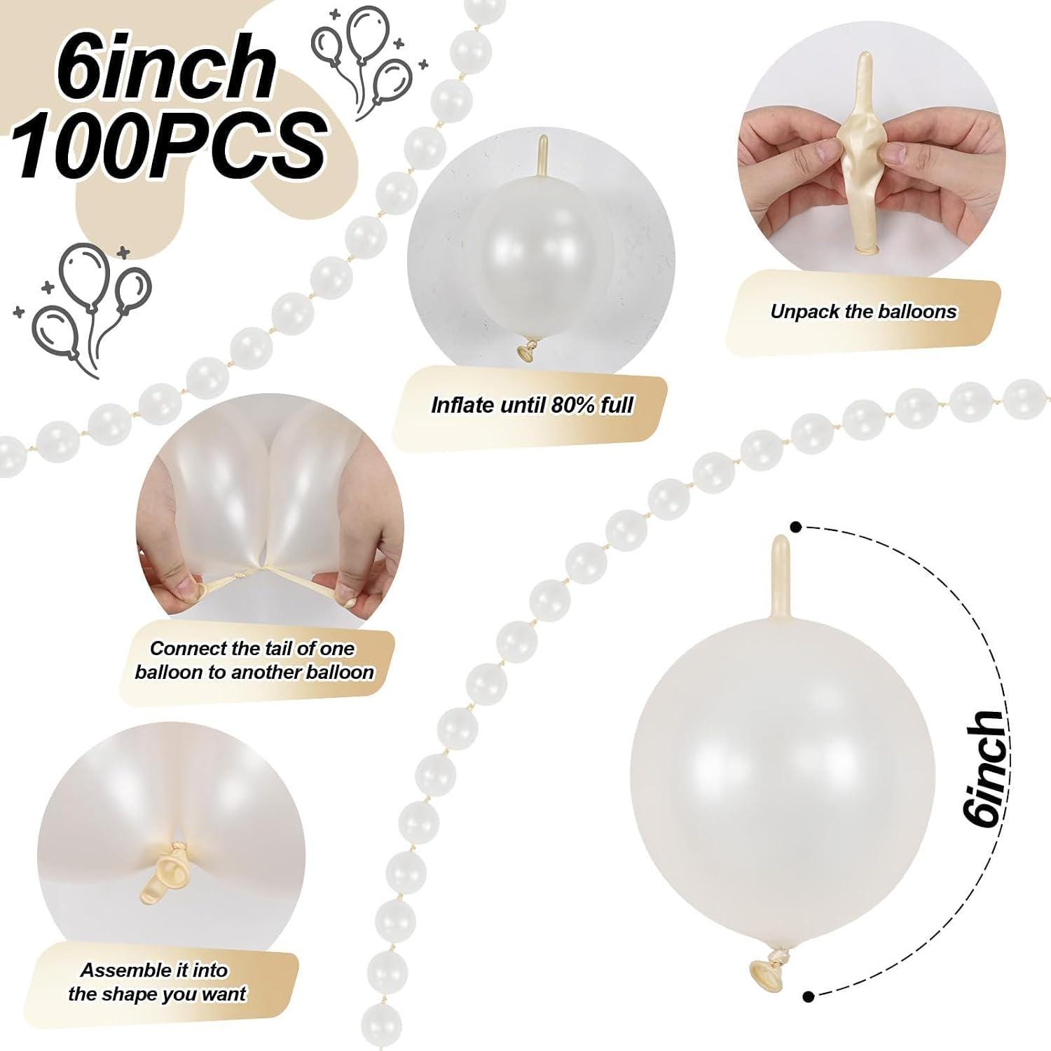 Pearl White Linking Balloons | 6 Inch Party Decor (100pc)