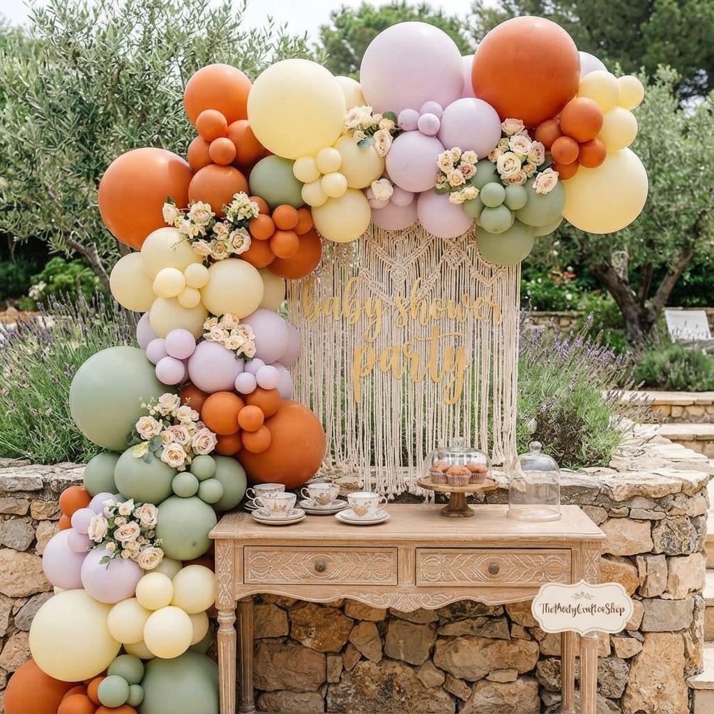 Sage Green Orange Balloon Arch Kit | Lavender Ivory Balloons for Baby Shower, Birthday, Wedding
