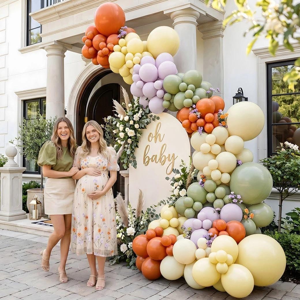Sage Green Orange Balloon Arch Kit | Lavender Ivory Balloons for Baby Shower, Birthday, Wedding